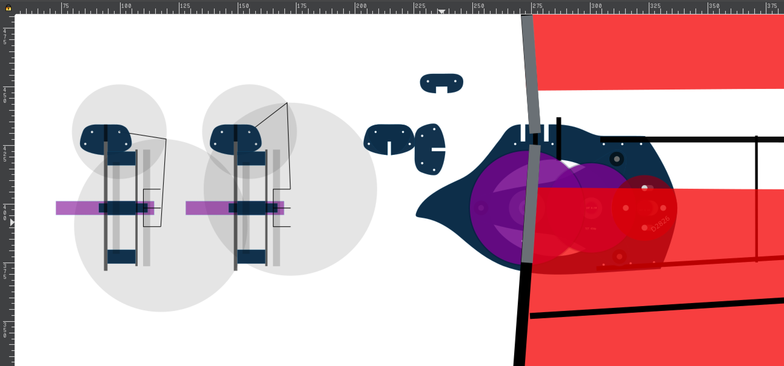 Plan closeup of gearbox and gearcrank mechanism