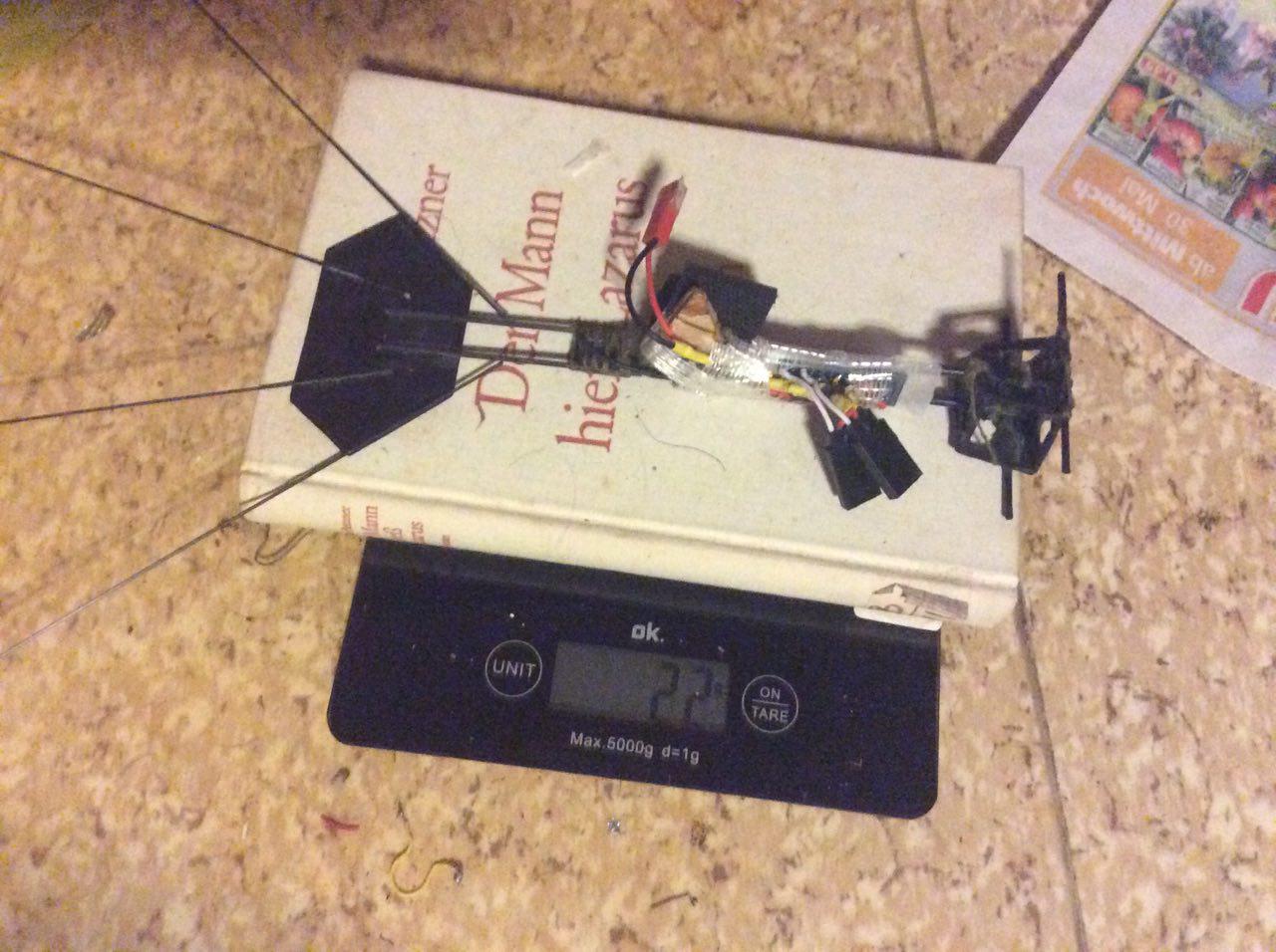 Fuselage, fixed tail, plus electronics weighing only 22g